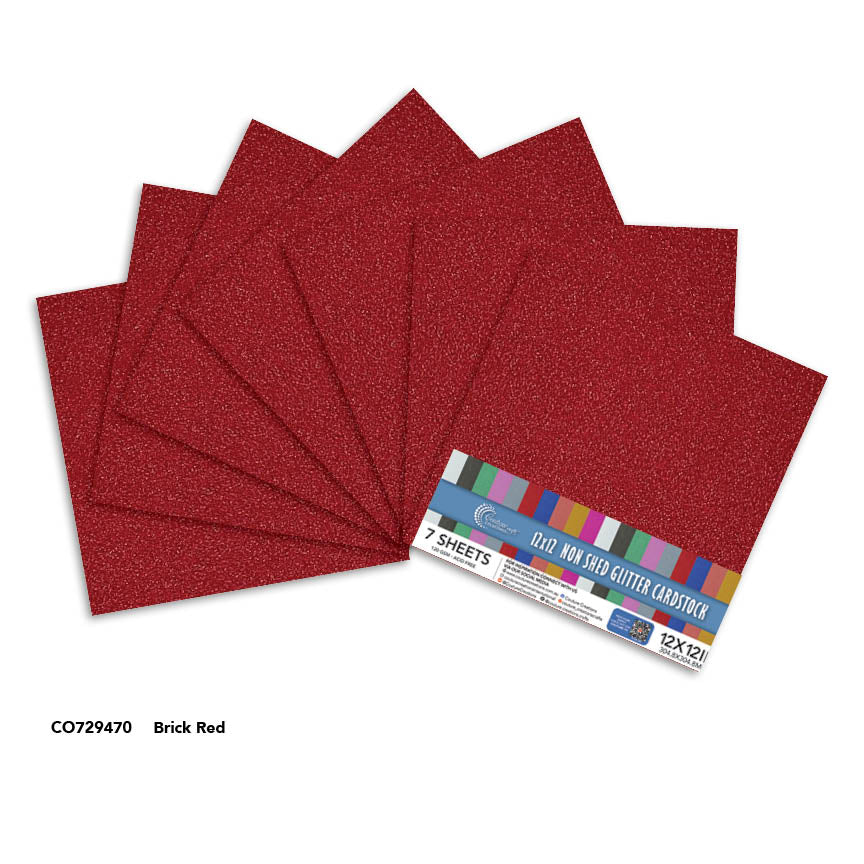 CC BRICK RED Laminated Glitter paper - 12x12 - (120gsm) - 7 Sheets