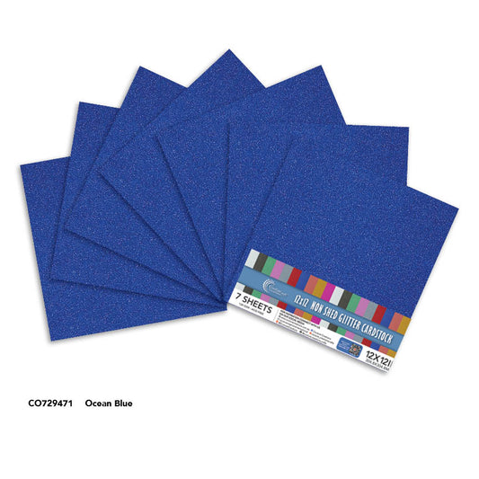 CC OCEAN BLUE Laminated Glitter paper - 12x12 - (120gsm) - 7 Sheets