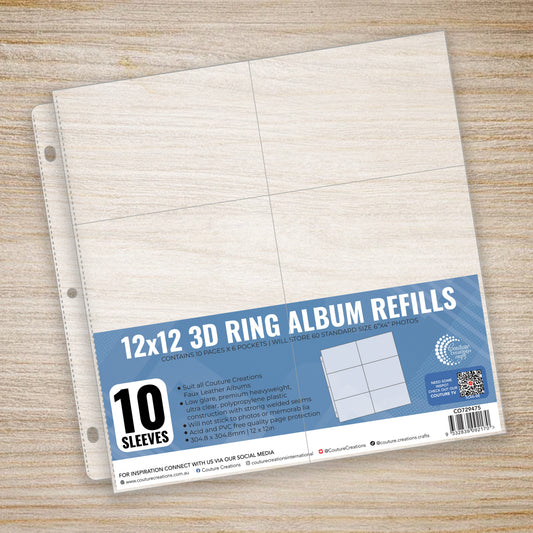 CC 3D Ring Album Refills - 12x12- 6x4in Pockets Pk10