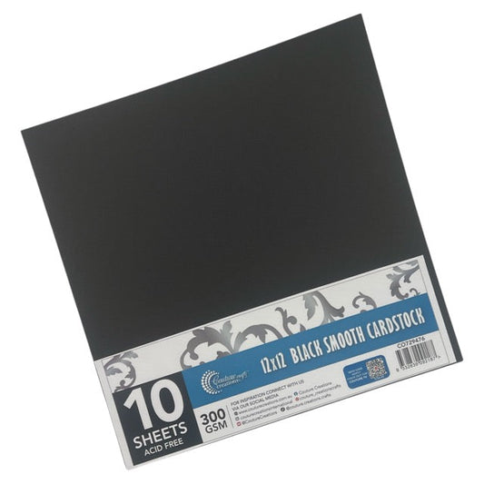 CC 12x12in BLACK Smooth Cardstock - 300gsm - 10 sheets