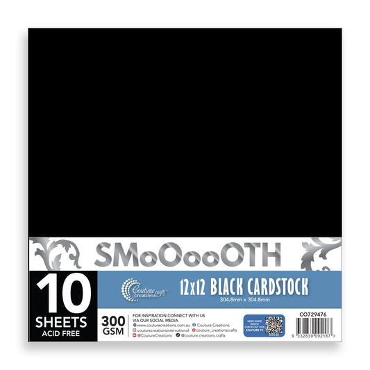 CC 12x12in BLACK Smooth Cardstock - 300gsm - 10 sheets