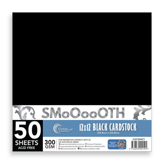 CC 12x12in BLACK Smooth Cardstock - 300gsm - 50 sheets