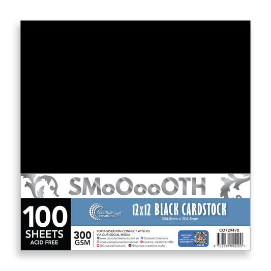 CC 12x12in BLACK Smooth Cardstock - 300gsm - 100 sheets