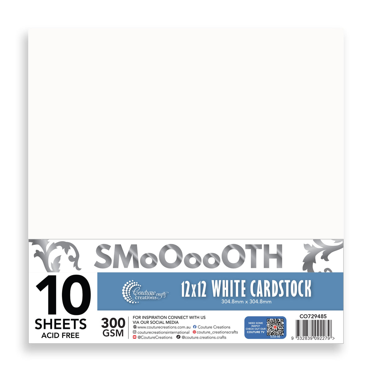 CC 12x12in WHITE Smooth Cardstock - 300gsm - 10 sheets