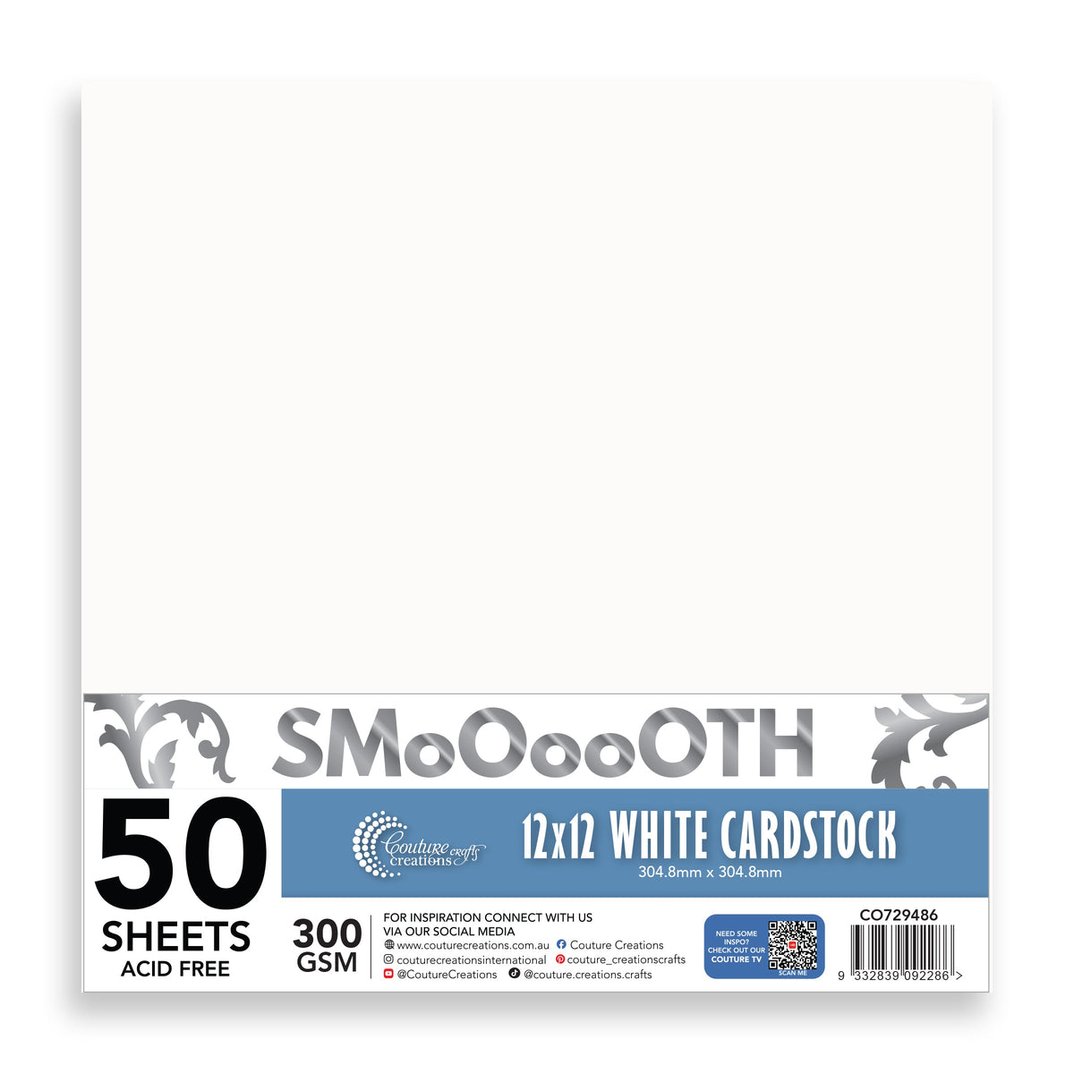 CC 12x12in WHITE Smooth Cardstock - 300gsm - 50 sheets