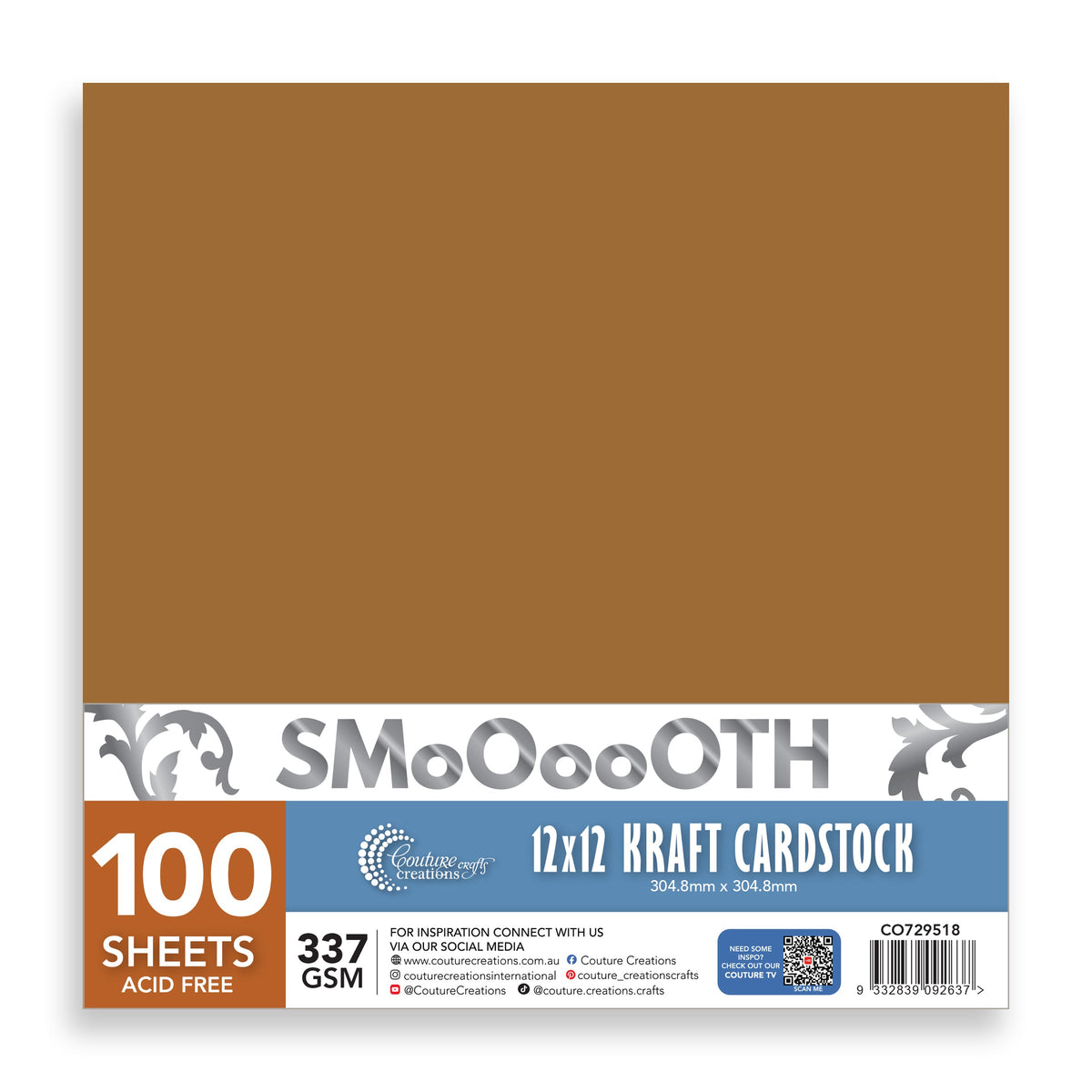 CC 12x12in KRAFT Smooth Cardstock - 337gsm - 100 sheets