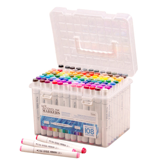 Twin Tip Alcohol Ink Marker Case with Includes 108 Markers