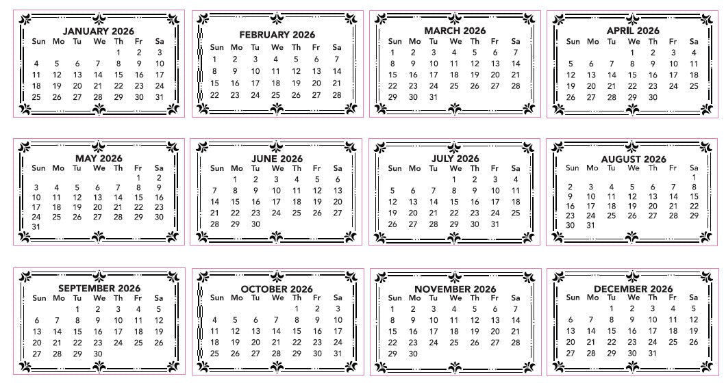 CC 2026 Calendar Tabs - 10 Pads X 12 Months