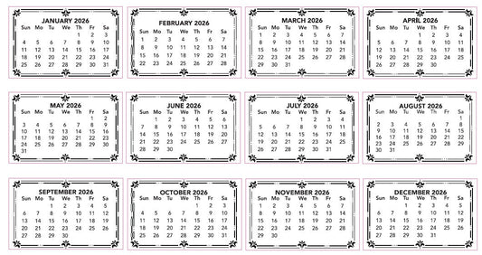 CC 2026 Calendar Tabs - 10 Pads X 12 Months