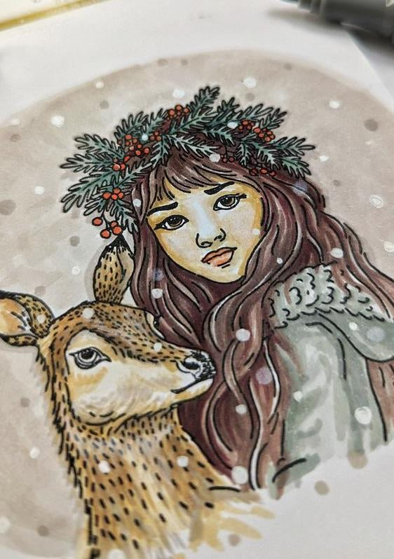Lesia Zgharda Clear "Forest Girl With Reindeer"