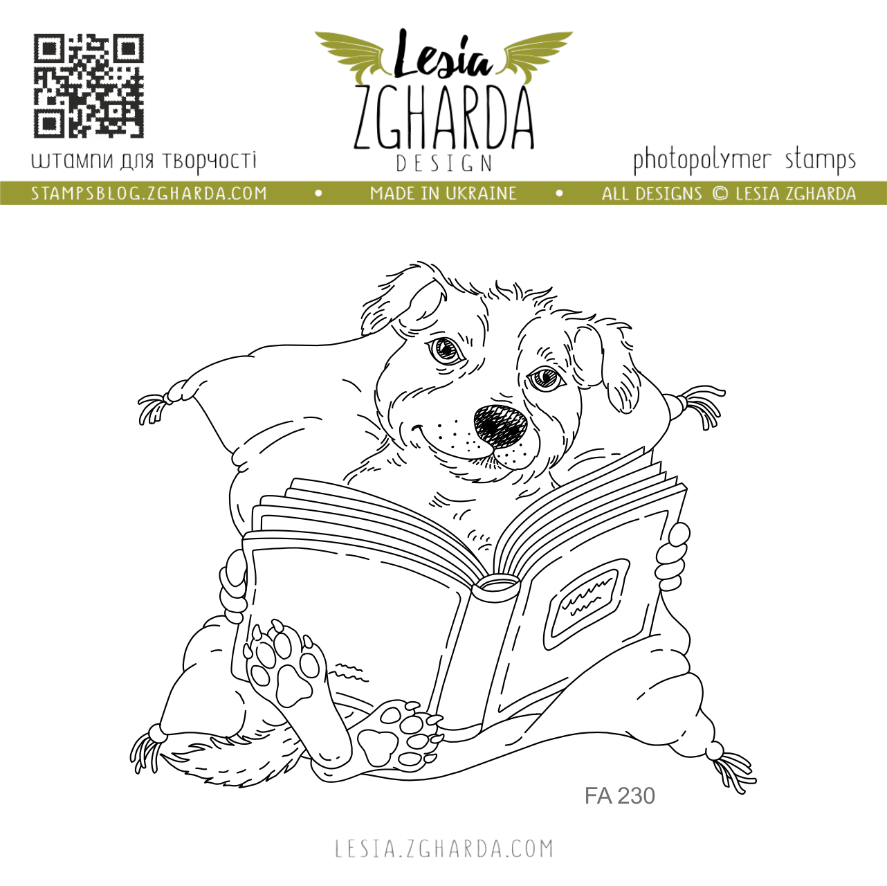 Lesia Zgharda Clear "Dog on the Pillow with Book"