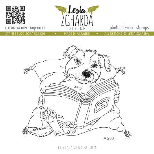 Lesia Zgharda Clear "Dog on the Pillow with Book"