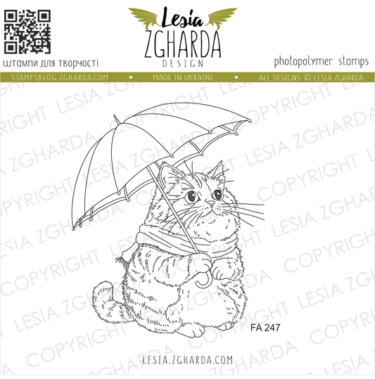 Lesia Zgharda Clear Stamp "Cute Cat Under an Umbrella"