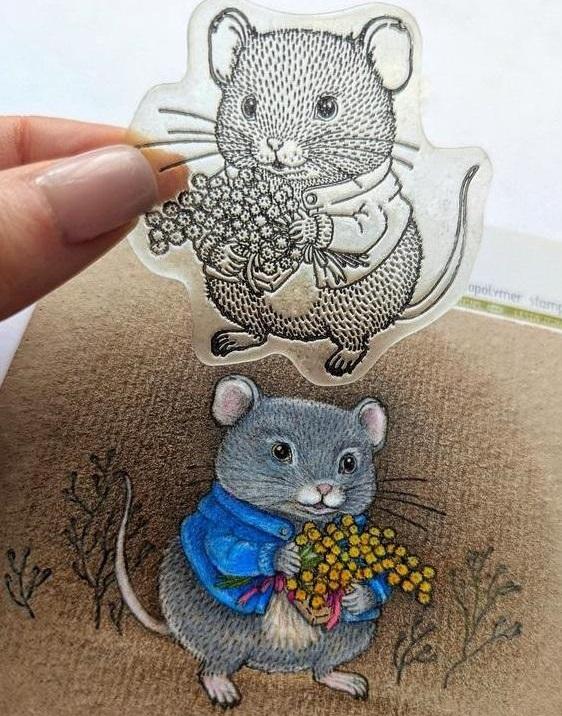 Lesia Zgharda Clear Stamp "Tiny Mouse with a Bouquet'