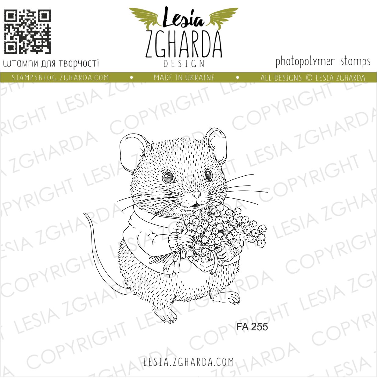 Lesia Zgharda Clear Stamp "Tiny Mouse with a Bouquet'
