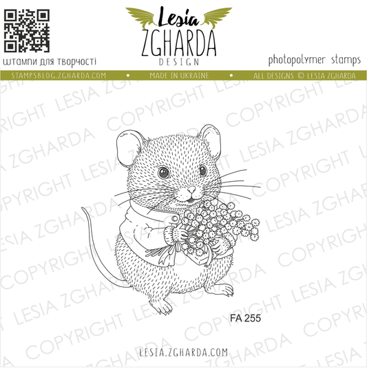 Lesia Zgharda Clear Stamp "Tiny Mouse with a Bouquet'