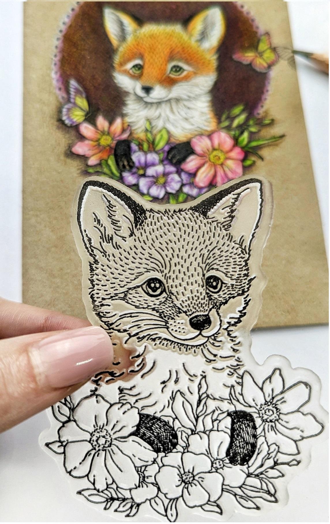 Lesia Zgharda Clear Stamp "Fox Cub with Flowers"