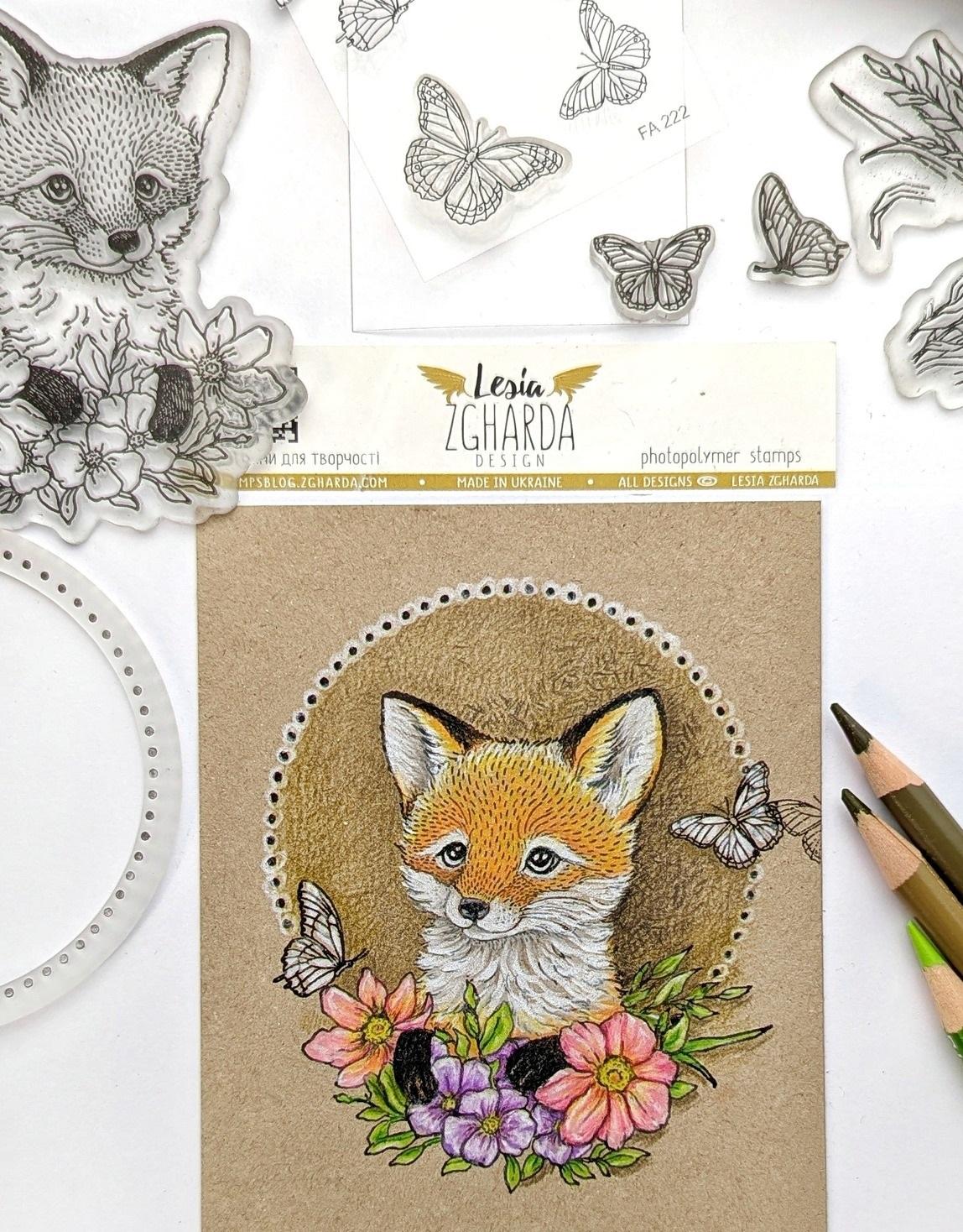 Lesia Zgharda Clear Stamp "Fox Cub with Flowers"