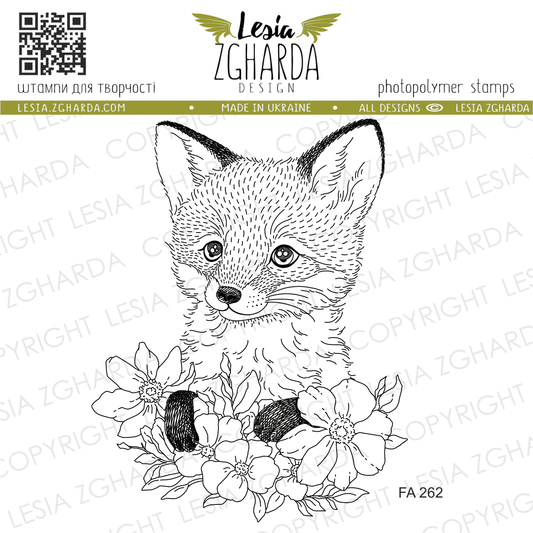 Lesia Zgharda Clear Stamp "Fox Cub with Flowers"