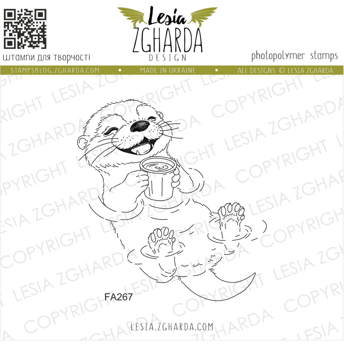 Lesia Zgharda Clear Stamp "Cute Otter with Cup"