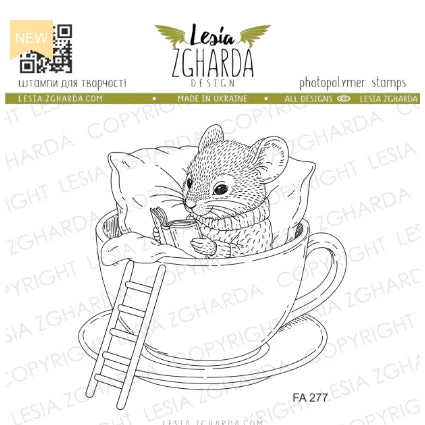 Lesia Zgharda Bookworm Mouse in a Cup Clear Stamp Set
