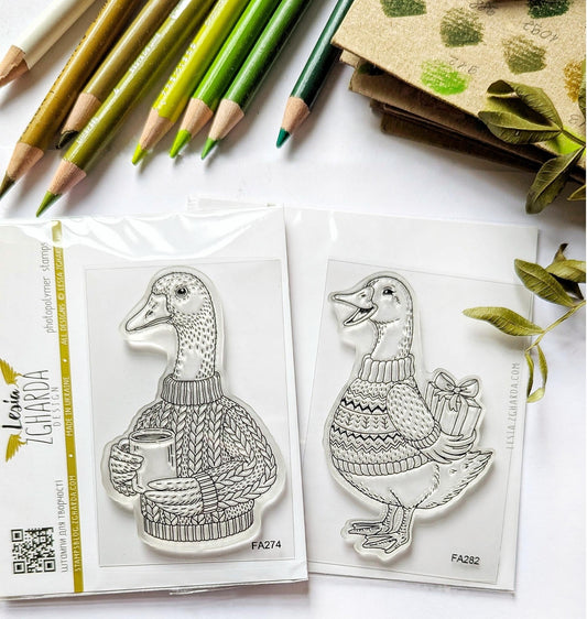 Lesia Zgharda Christmas Goose with Gift Clear Stamp Set