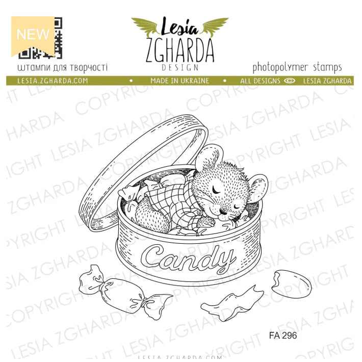 Lesia Zgharda Sleeping Mouse in Candy Tin Clear Stamp Set
