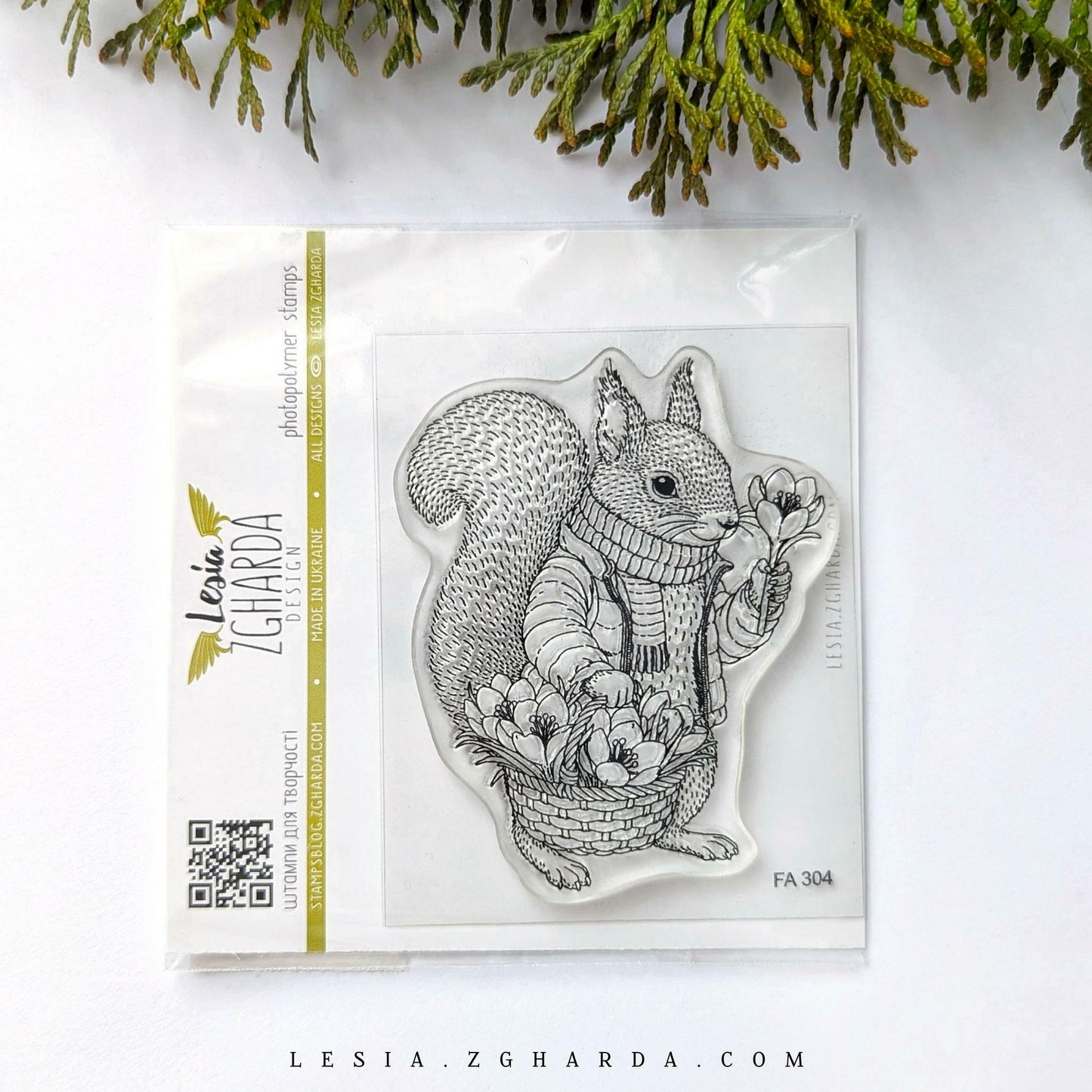 Lesia Zgharda Stamp “Squirrel with Flowers”