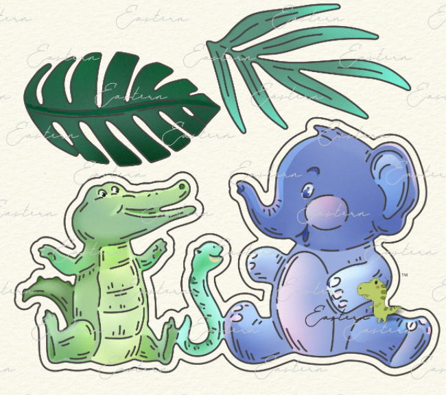 FDC Baby Elephant & Alligator Steel Cutting Die 5pce