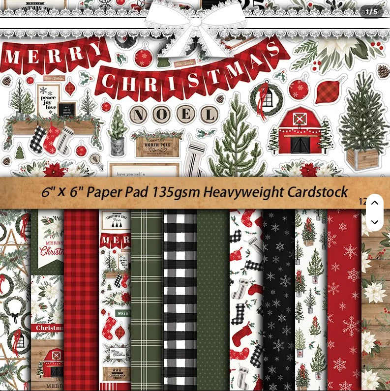 6x6" Farmhouse Christmas Background Paper Pk12