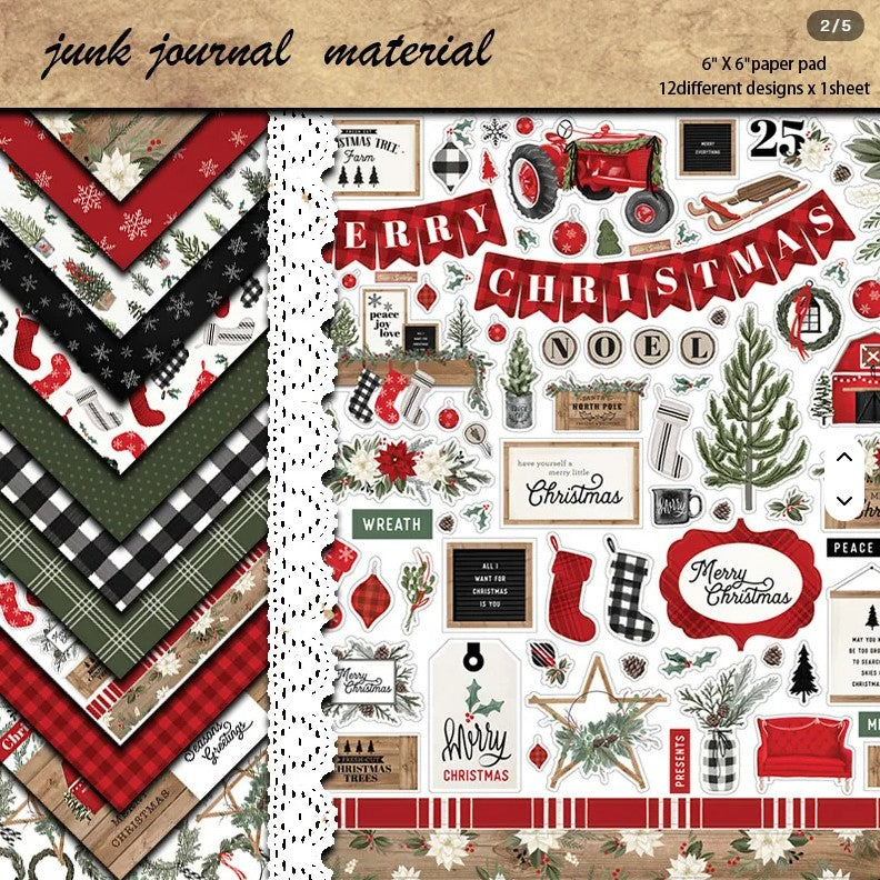 6x6" Farmhouse Christmas Background Paper Pk12