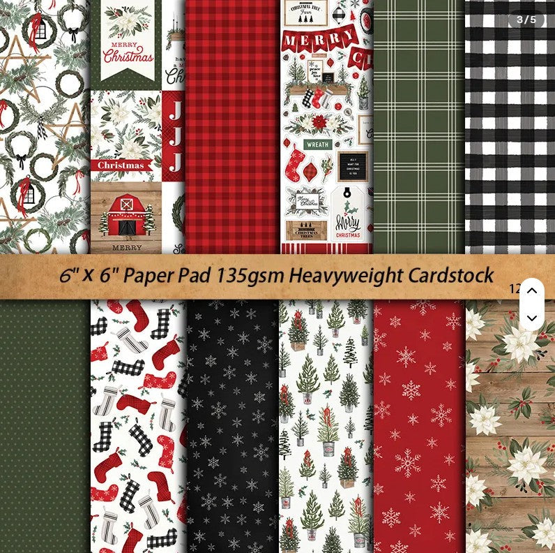 6x6" Farmhouse Christmas Background Paper Pk12