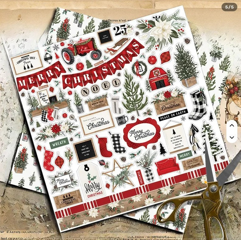 6x6" Farmhouse Christmas Background Paper Pk12
