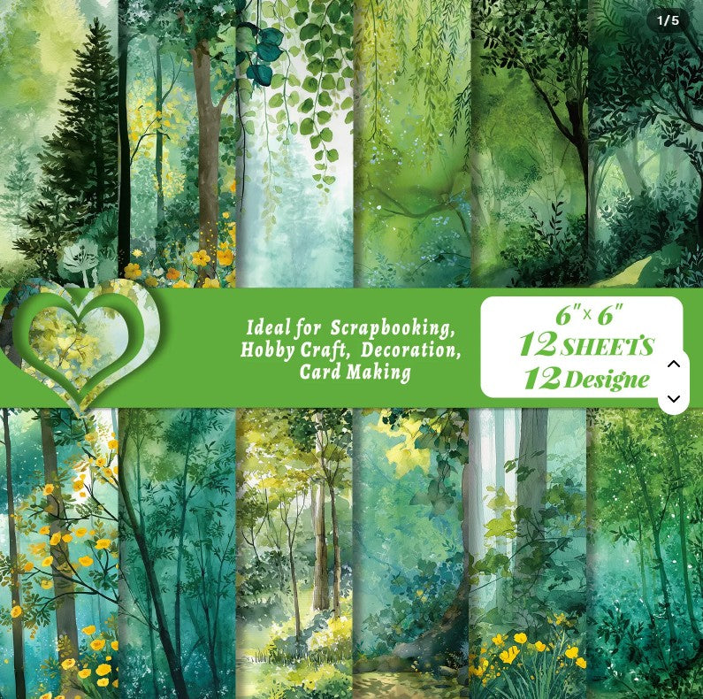 6x6" Forest Watercolour Background Paper Pk12