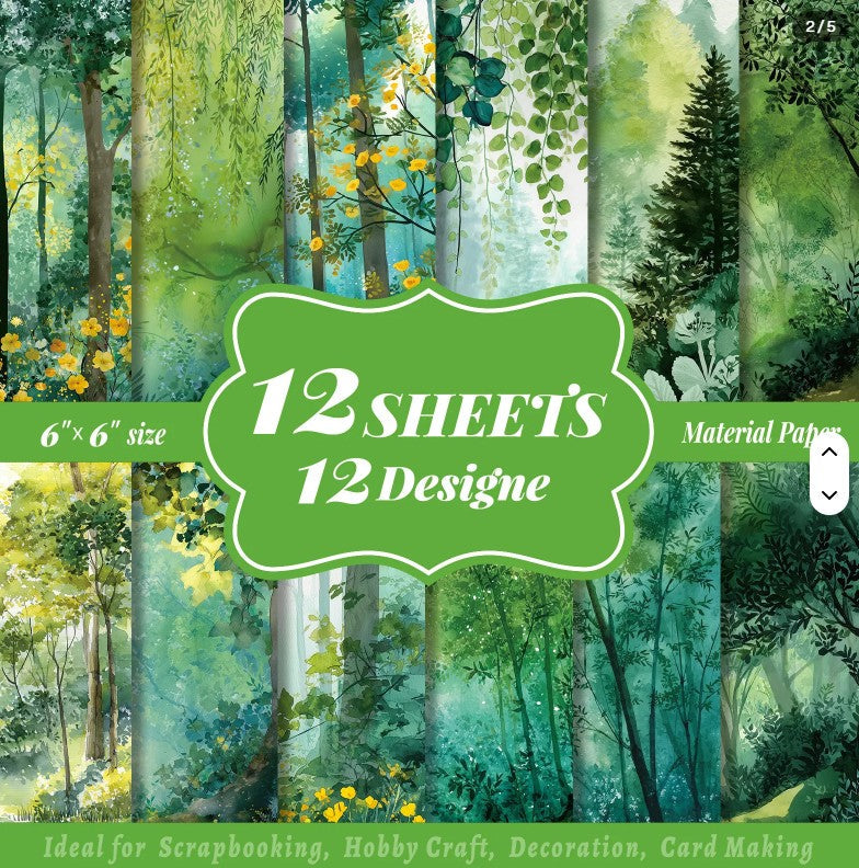 6x6" Forest Watercolour Background Paper Pk12