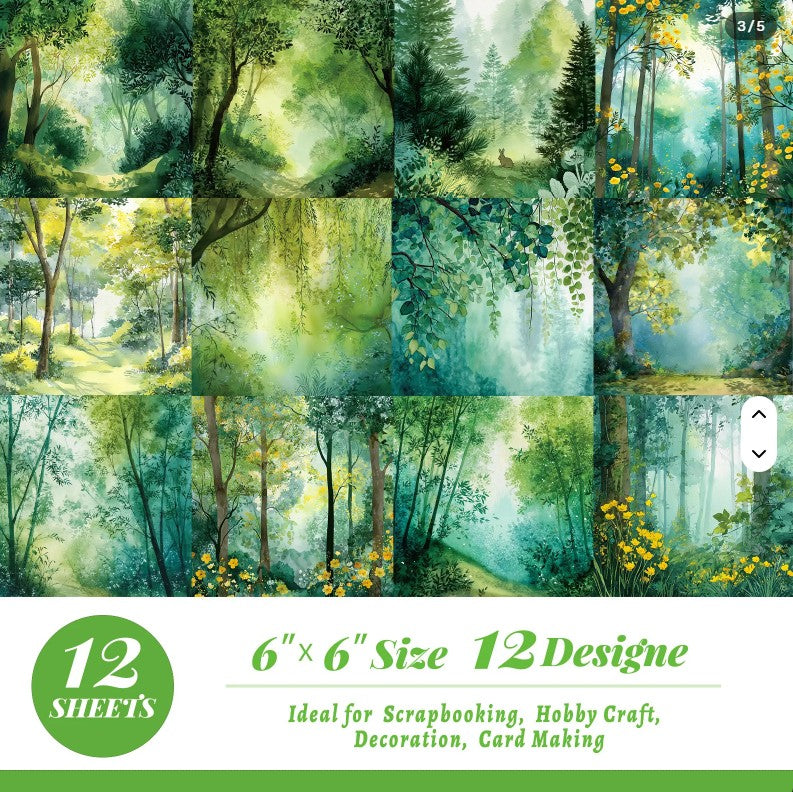 6x6" Forest Watercolour Background Paper Pk12