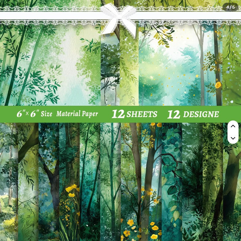 6x6" Forest Watercolour Background Paper Pk12