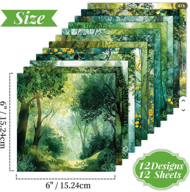 6x6" Forest Watercolour Background Paper Pk12