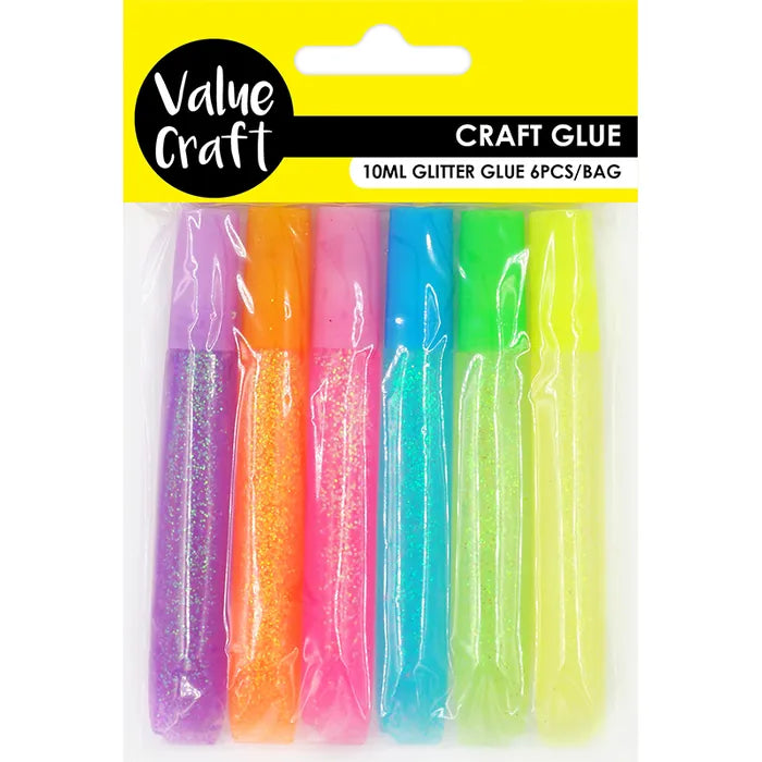 Value Craft Glitter Glue Fluro Pk6