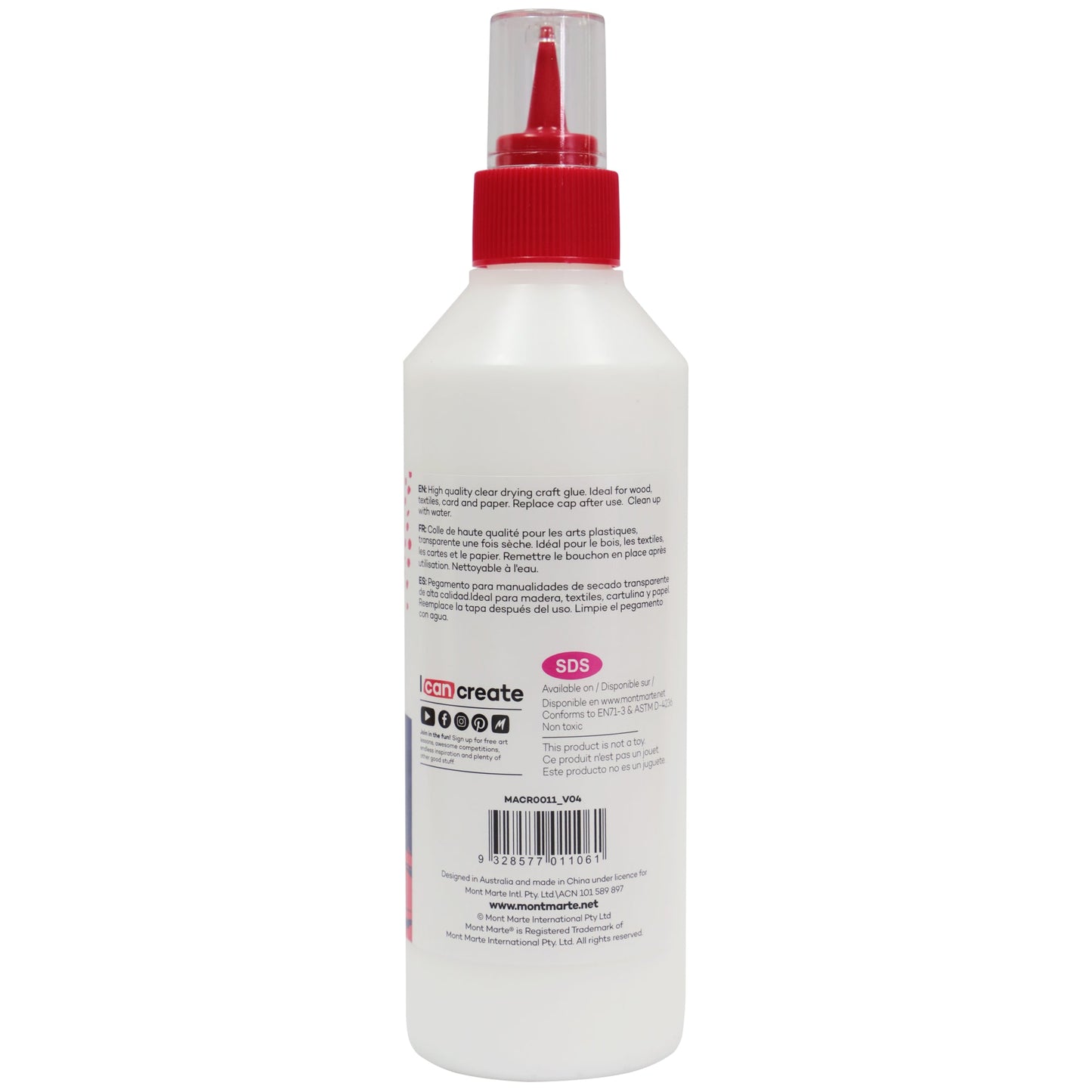 Mont Marte Adhesive - PVA Craft Glue 250g Fine Tip Applicator