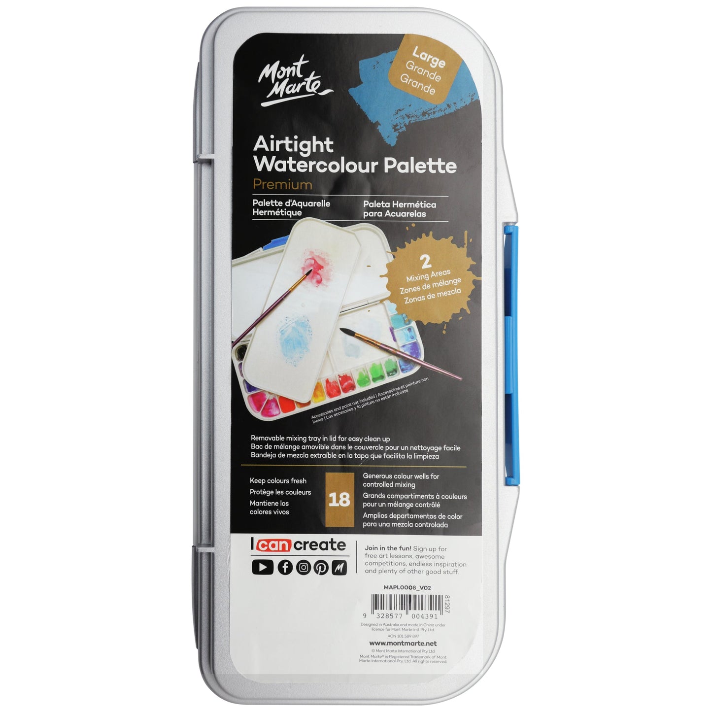 Mont Marte Palette - Air Tight Watercolour Palette Large 18 Slot