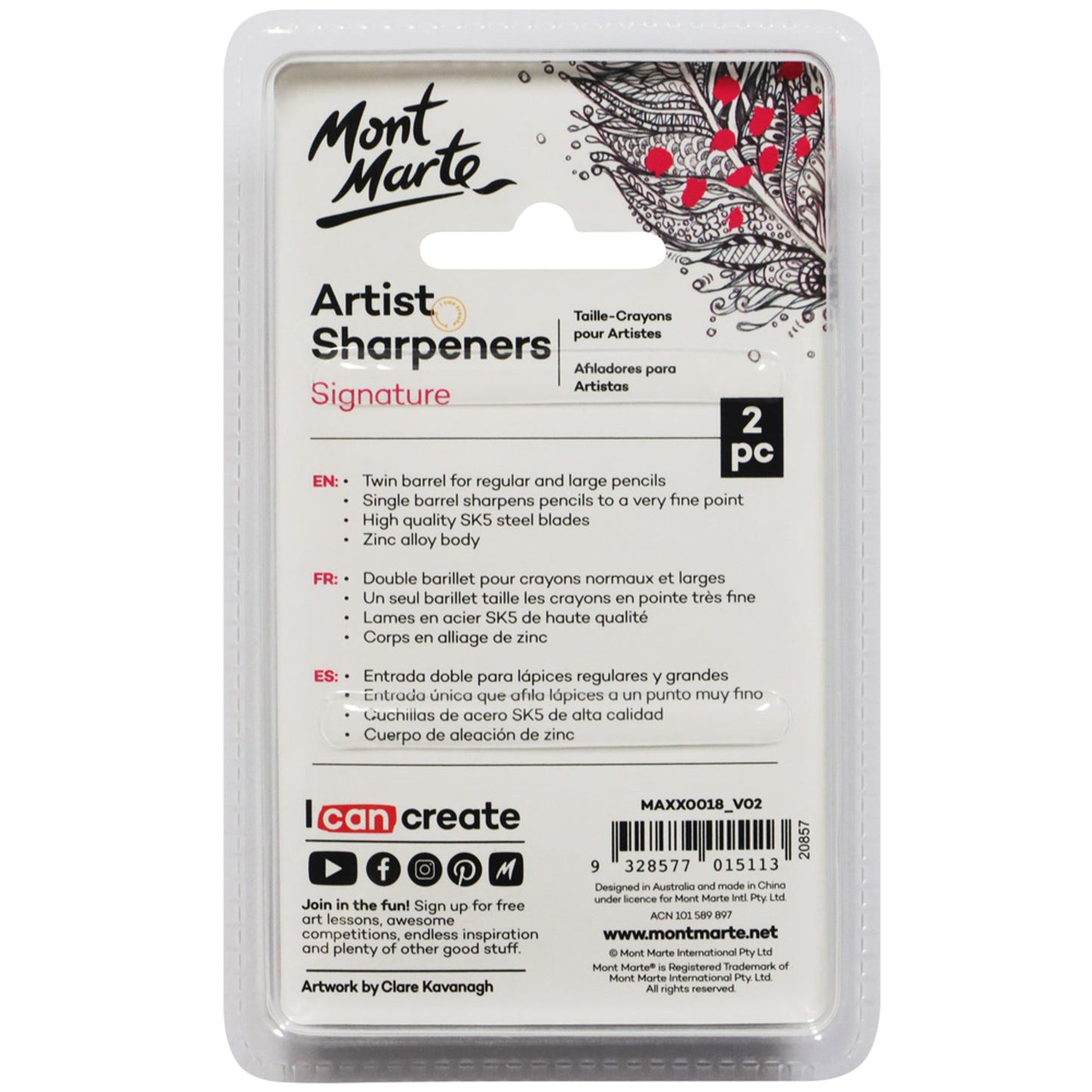 Mont Marte Artists Zinc Alloy Sharpener Set 2pc