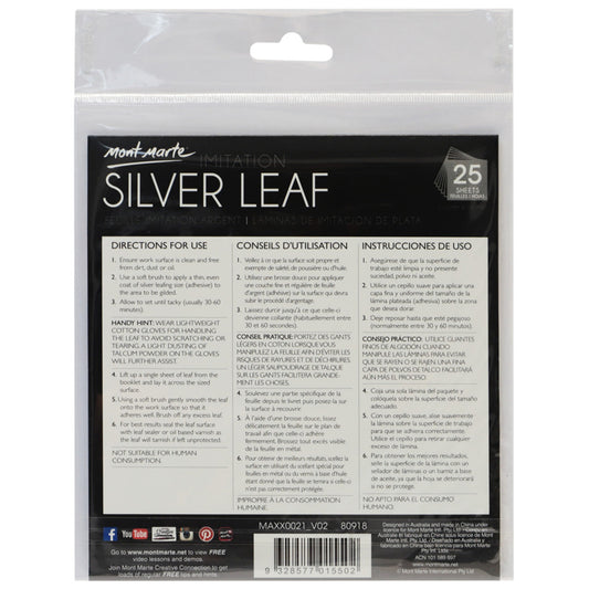 Mont Marte Imitation Silver Leaf 14 x 14cm 25 Sheet