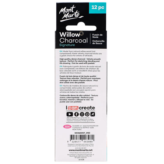 Mont Marte Charcoal - Willow Charcoal 12pc