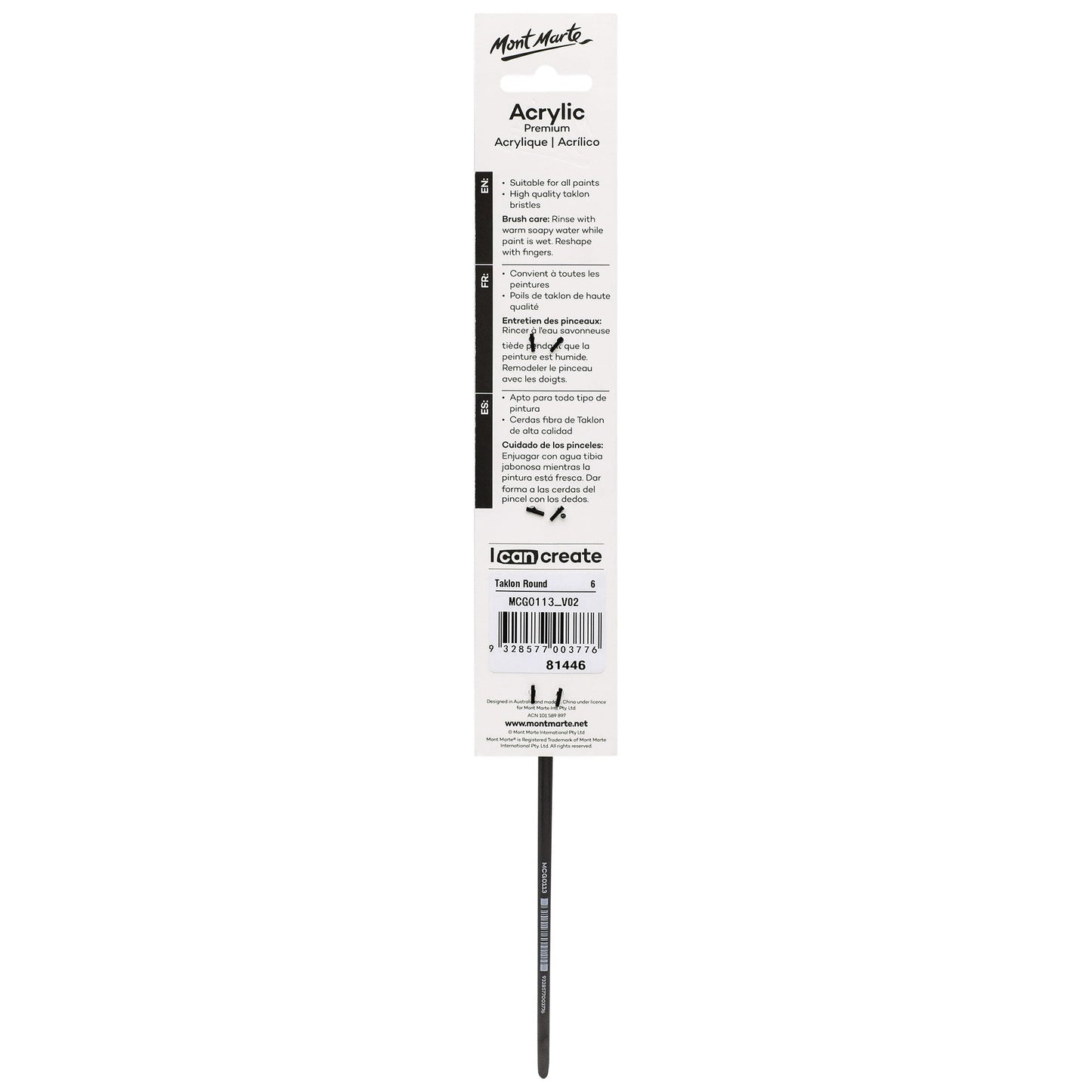 Mont Marte Artist Brush Acrylic Taklon Round 6