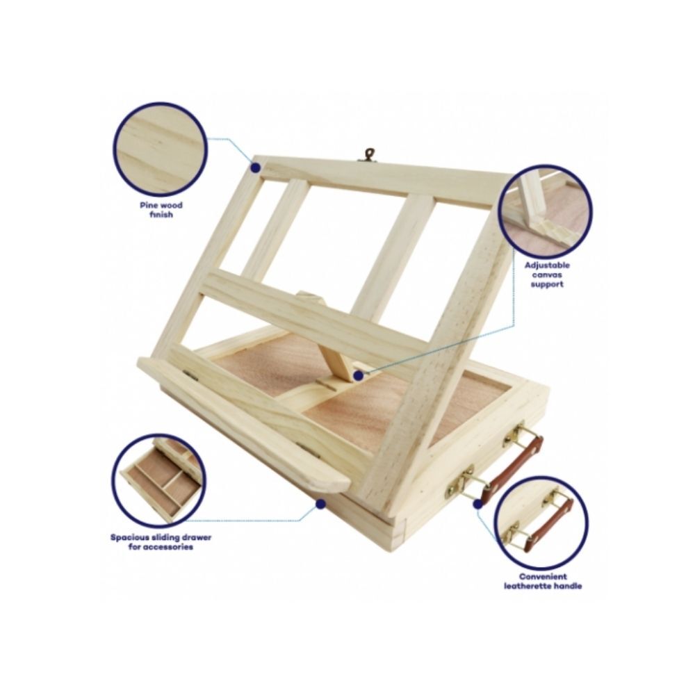 Mont Marte Desk Easel - Compact Tabletop Easel w/Drawer Pine Wood