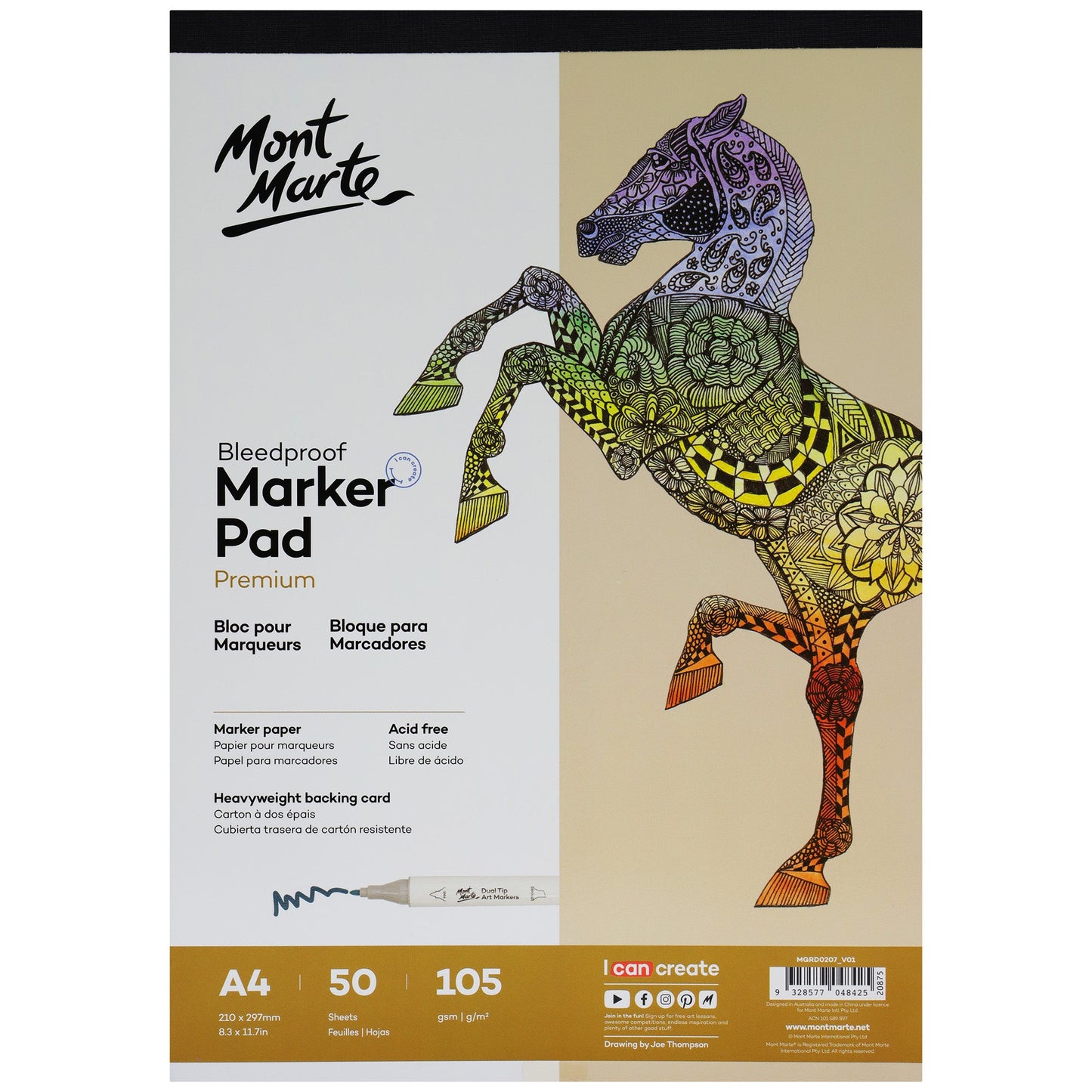 Mont Marte Premium Bleedproof Marker Pad A4 105gsm 50 Sheet