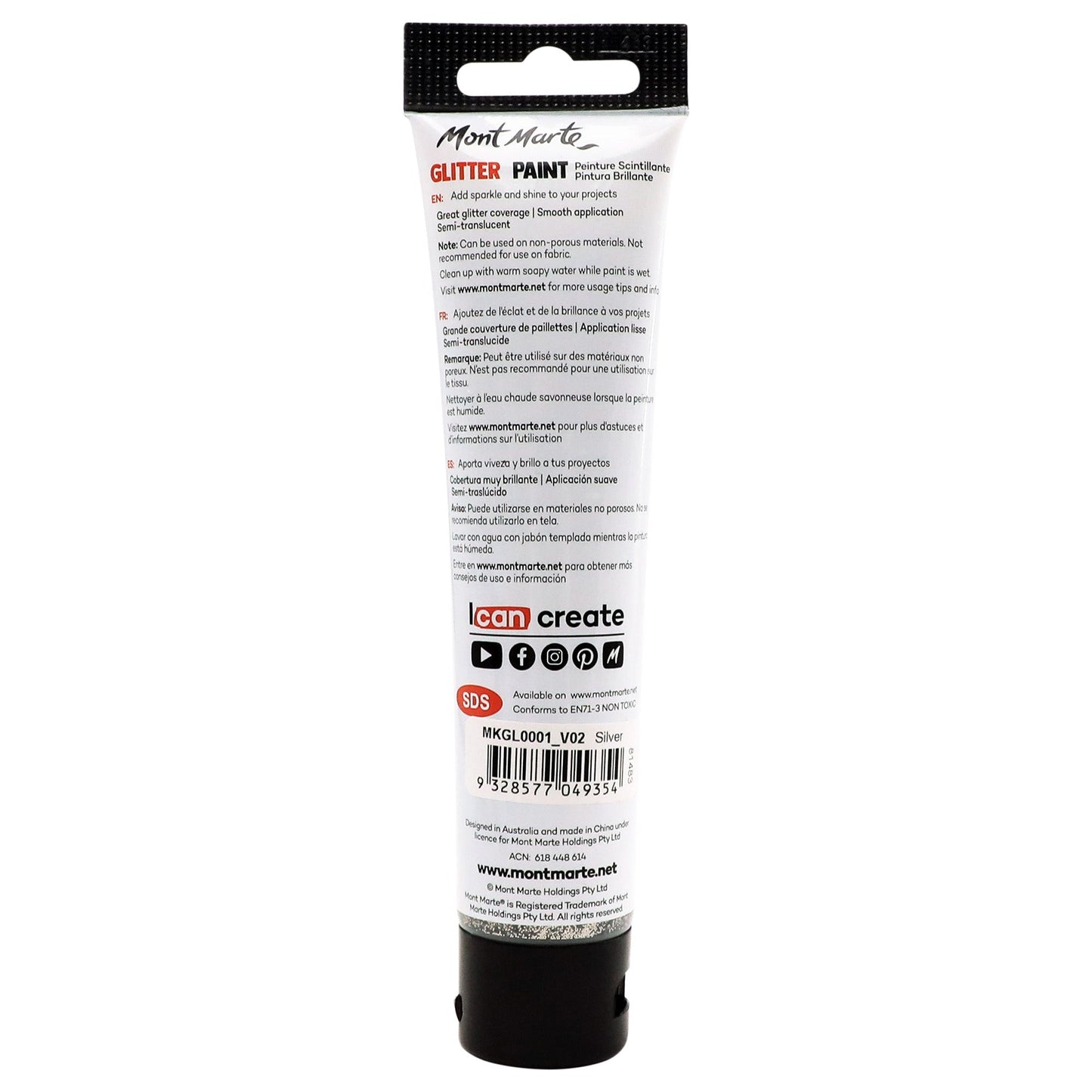 Mont Marte Kids - Glitter Paint 75ml - Silver