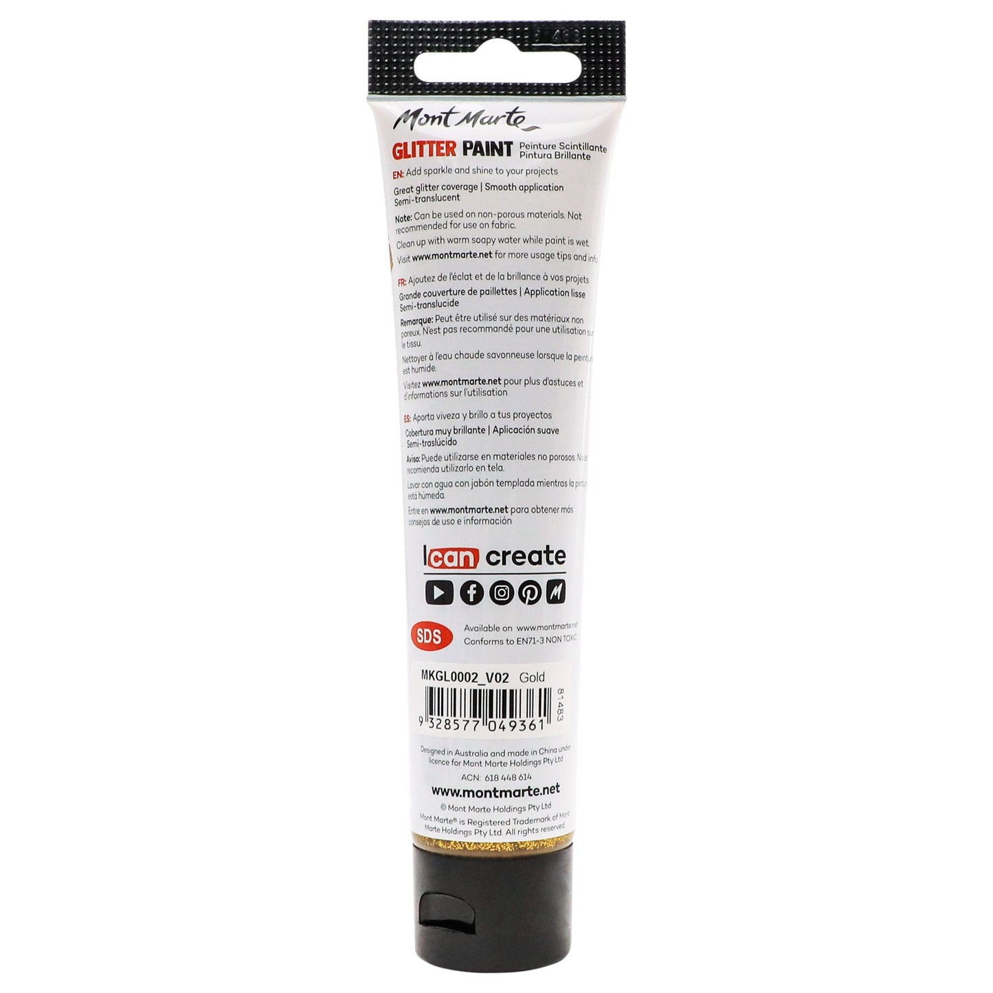 Mont Marte Kids - Glitter Paint 75ml - Gold