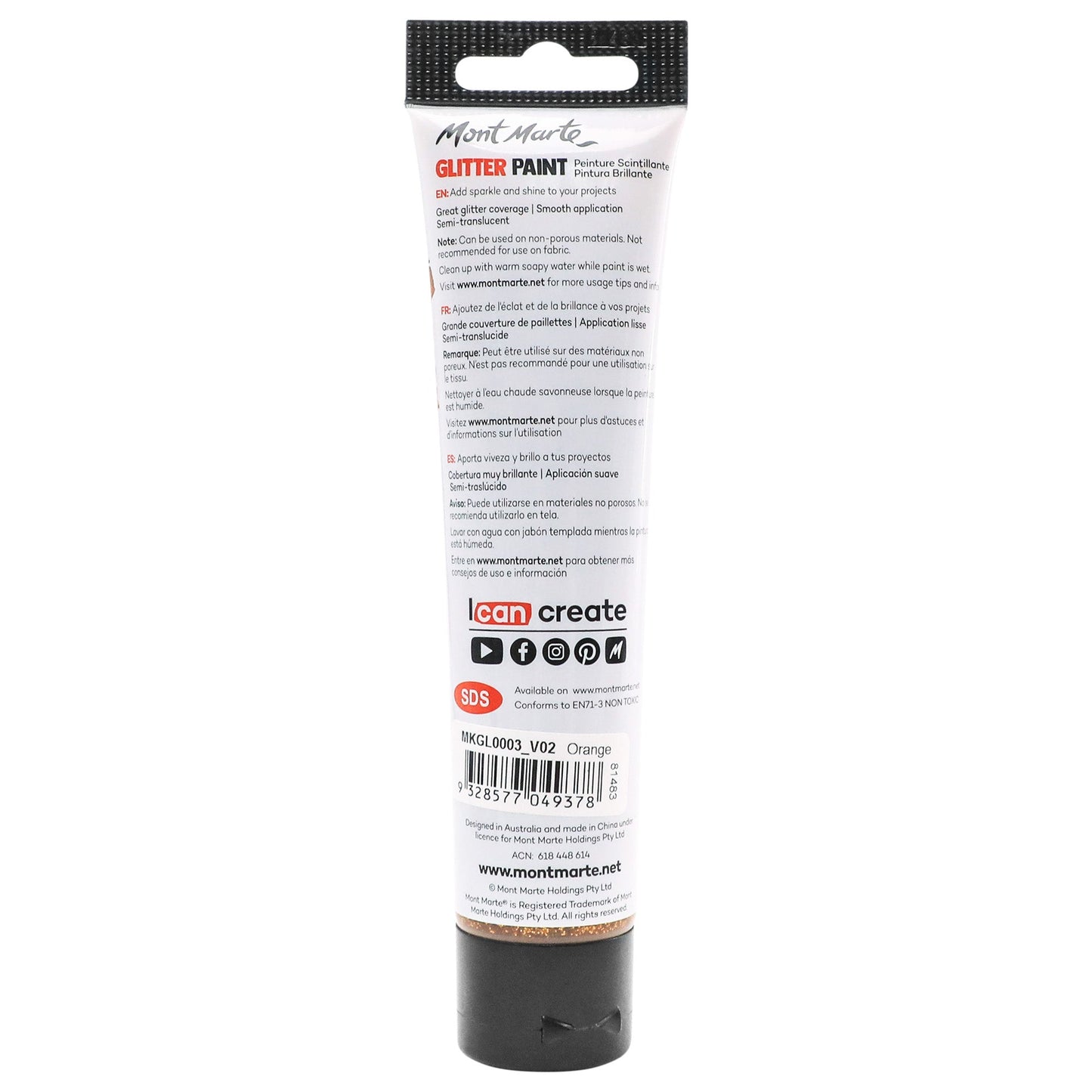Mont Marte Kids - Glitter Paint 75ml - Orange